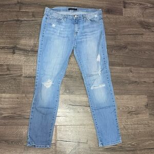 Flying monkey cropped ankle ripped blue jeans